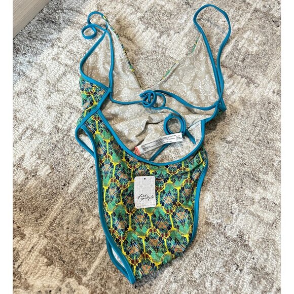 FREE PEOPLE Amber Printed One-Piece Swimsuit in Green Size X-Small NWT - Picture 8 of 10